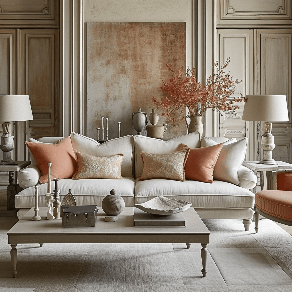 Pantones Color of the Year - Peach Fuzz 13-1023 - Living Room Example