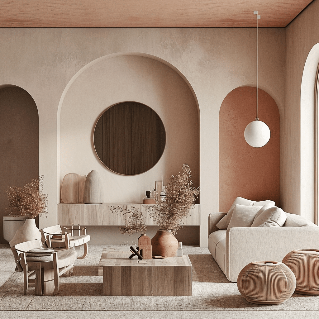 Pantones Color of the Year - Peach Fuzz 13-1023 - super modern earth peach fuzz toned living room