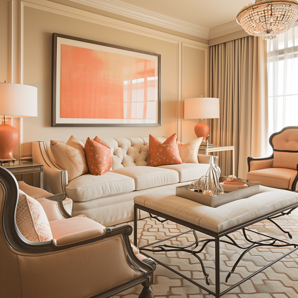 Pantones Color of the Year - Peach Fuzz 13-1023 - Living Room Example