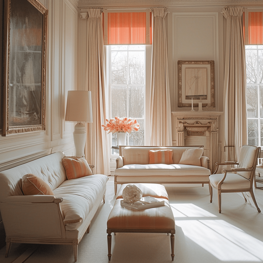 Pantones Color of the Year - Peach Fuzz 13-1023 - Living Room Example Elegant