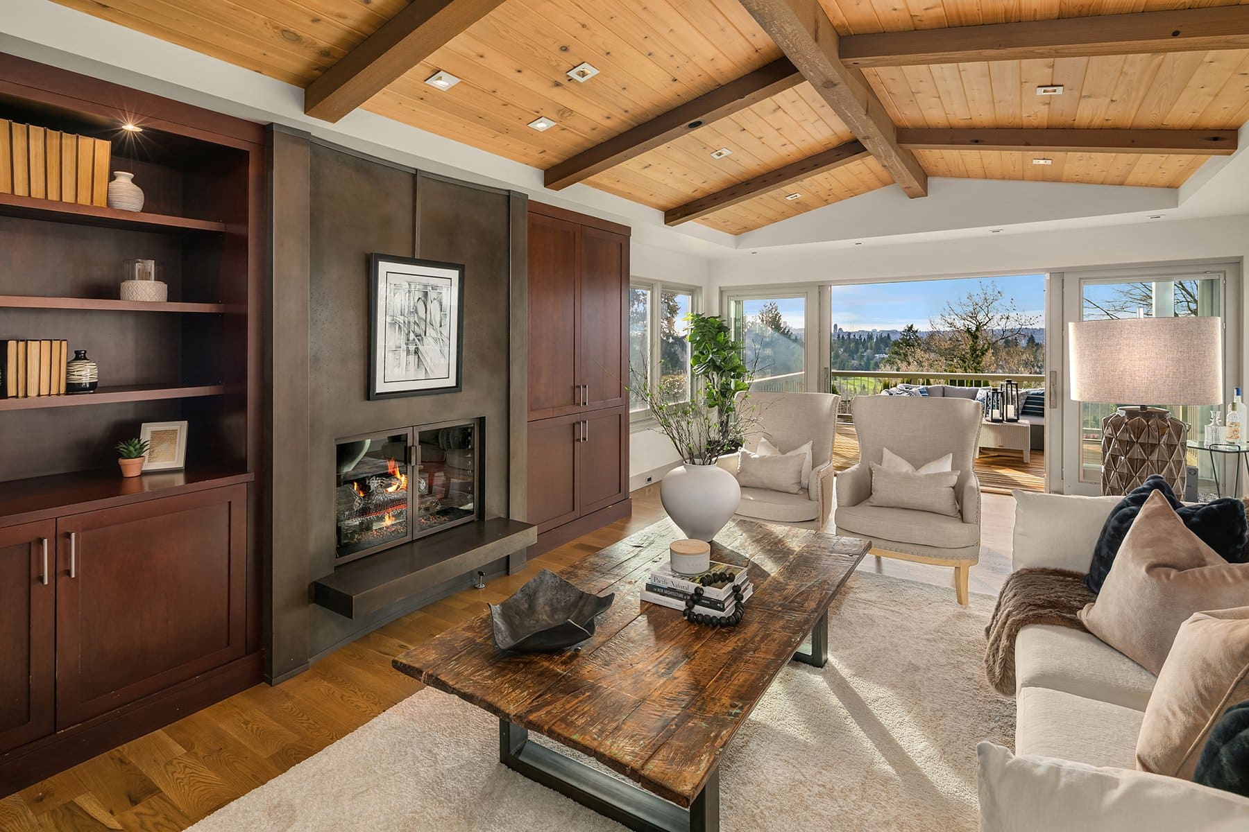 clyde hill - bellevue washington - home staging - living room and fireplace