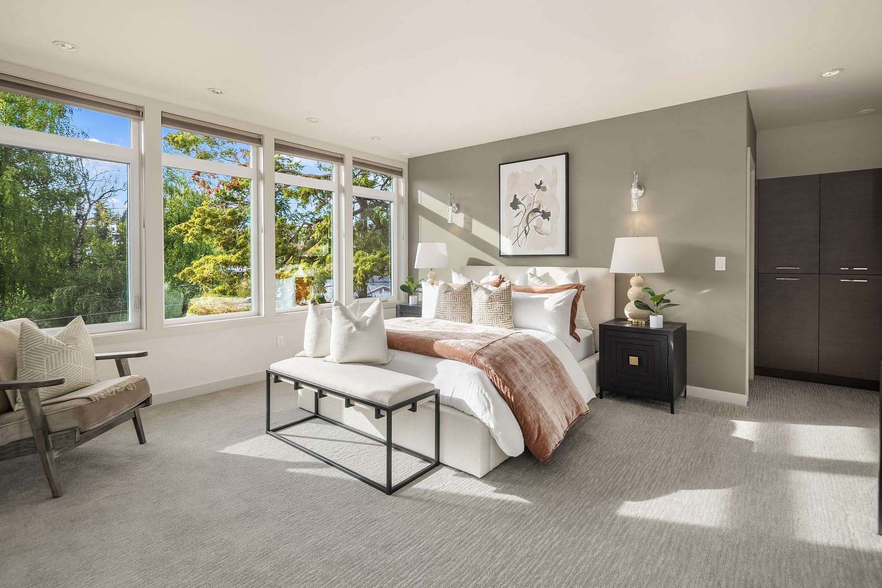 modern home staging - seattle - ravenna - primary bedroom