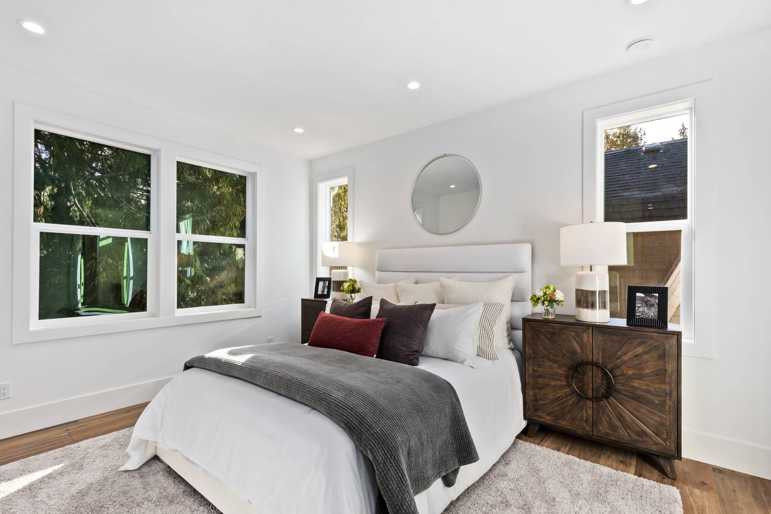 model home staging primary bedroom seattle